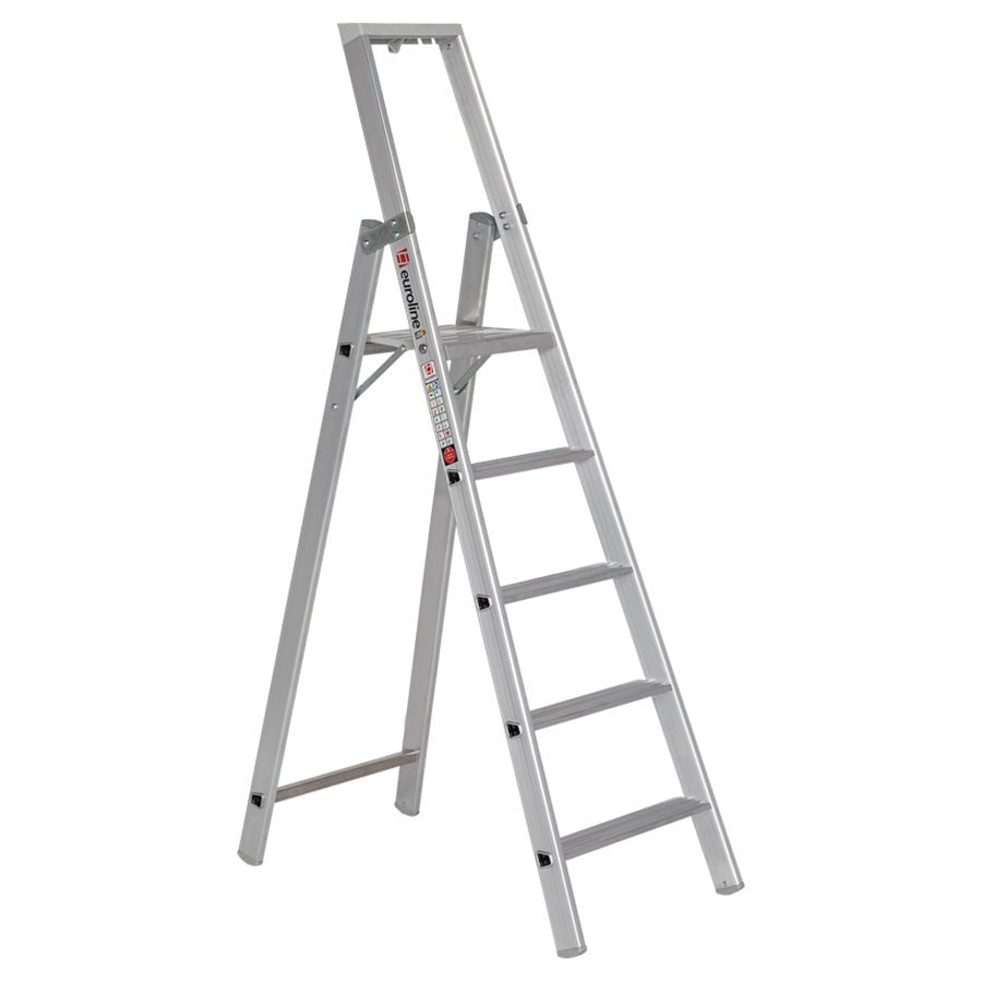 euroline 22577 WORK line Alu - Stufenstehleiter mit Sicherheitsbrücke - Topleiter