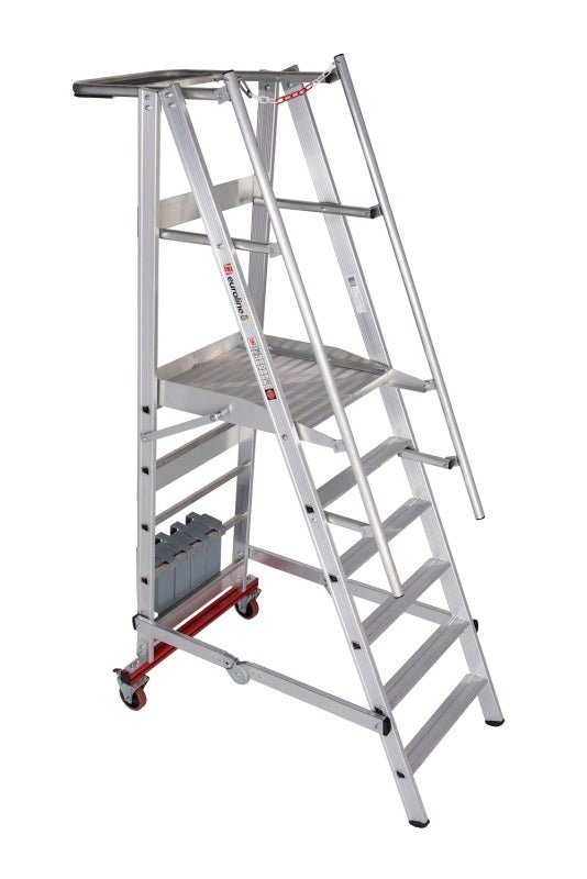euroline PREMIUM line Aluminium - Podestleiter fahrbar, klappbar 32778 - Topleiter