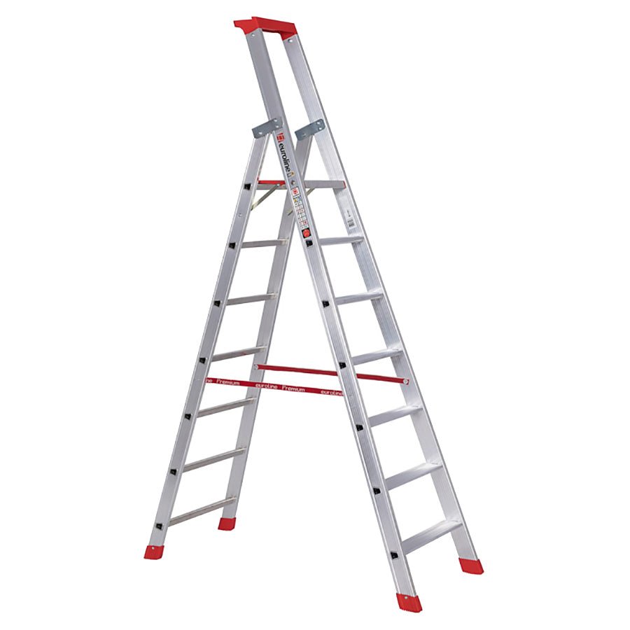 euroline 32577 PREMIUM line Alu - Stufenstehleiter mit Sicherheitsbrücke - Topleiter