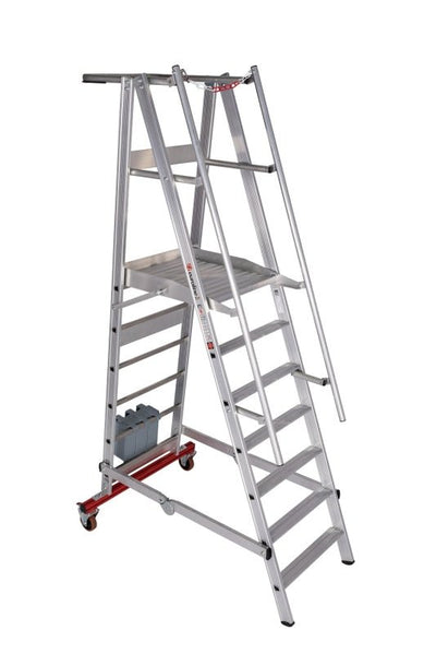 euroline PREMIUM line Aluminium - Podestleiter fahrbar, klappbar 32778 - Topleiter